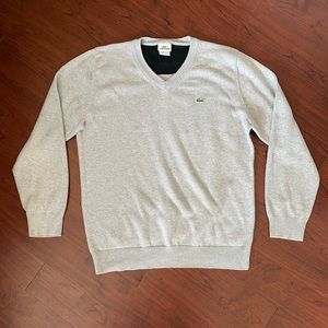 Lacoste Light Gray V-Neck Sweater - Men’s Size Medium (Size 4)